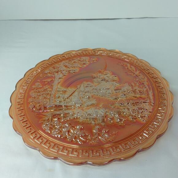 Vintage Imperial Carnival Glass Log Cabin with Creek Cake Plate - Picture 2 of 5